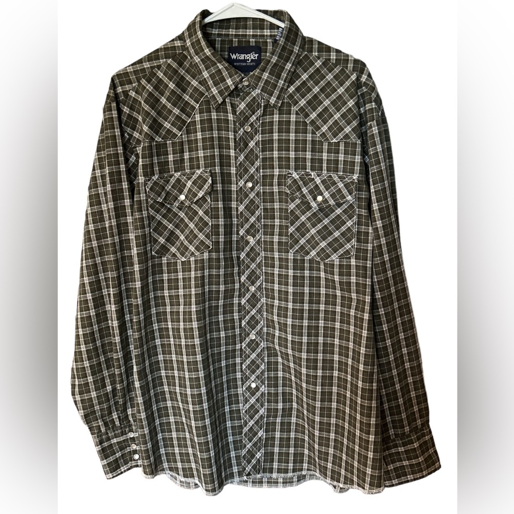 Wrangler Green Plaid Long Sleeve Pearl Snap Western Shirt Size XL Lightweight